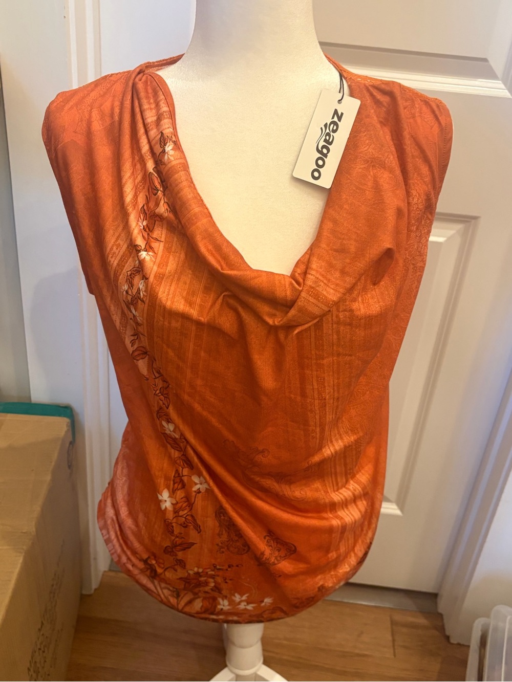 zeagoo Burnt Orange Draped Cowl Neck Blouse